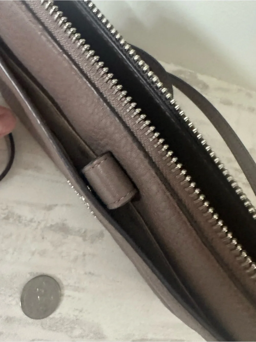 Kate Spade Taupe Pebble Leather Crossbody Wallet